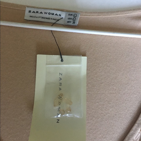 Zara natural Tan color Tank Top sexy deep V neck with shiny beadings US M - Picture 9 of 13